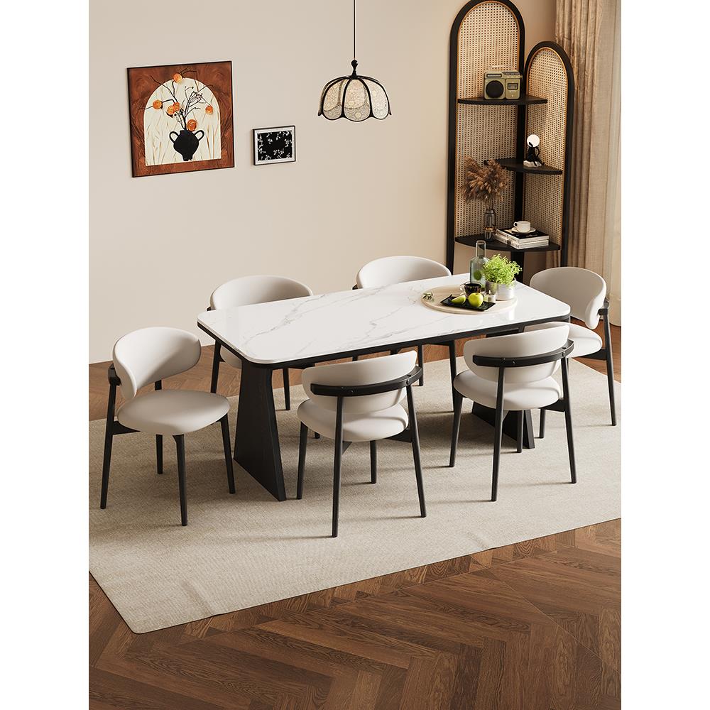 实木轻奢小户型岩板餐桌意式极简现代白色长方形餐桌椅组