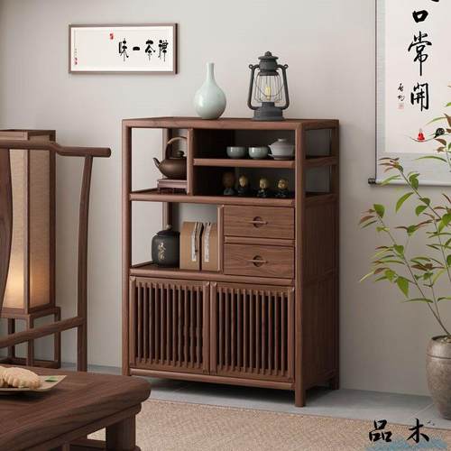 新中式实木博古架老榆木置物架现代简约多宝阁家用黑胡桃木书架