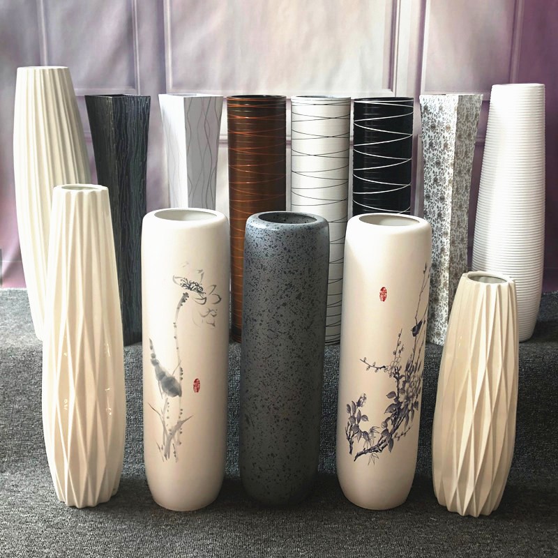 客厅简约陶瓷陶罐塑料木质铁艺干插花装饰摆件落W地欧式大花瓶