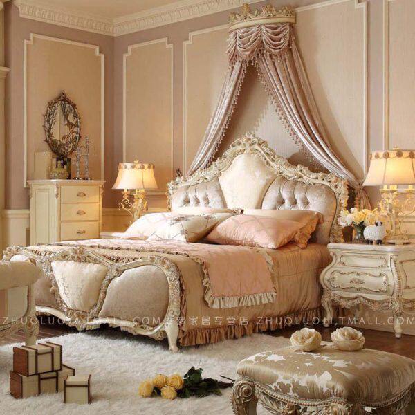 欧式双人床 奢华主卧床 1.8米雕花婚床 白色公主床 2米 大户型