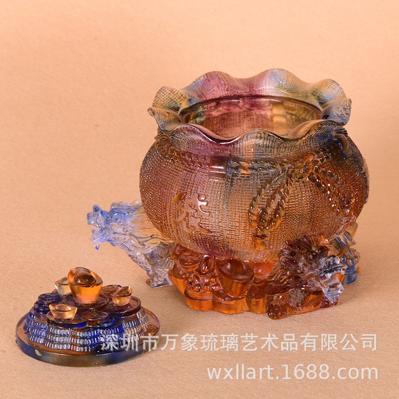 琉璃烧制复古传统祥龙聚宝盆客z厅礼盒装装饰祝福摆件商务创意礼