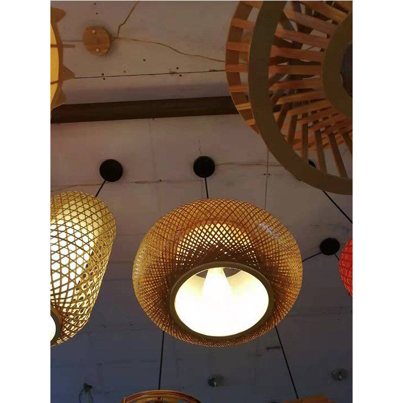 安庆市现代复古田园农家乐竹艺吊灯中式田园竹编创意装饰灯笼吊灯