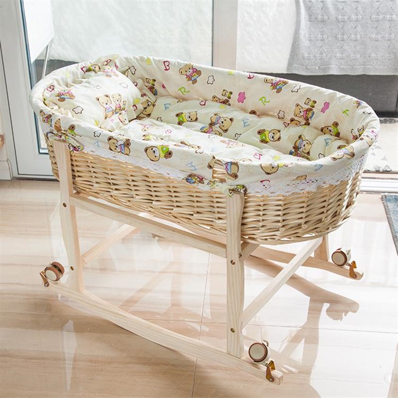 藤编婴儿摇篮窝哄娃车载宝宝睡篮吊篮新生便携移动床实木推车摇椅
