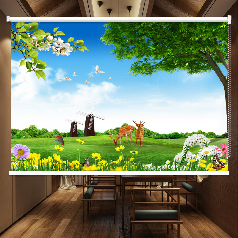 定制海景画卷帘办公室客厅卧室厨房卫生间遮光隔热卷拉式升降窗帘