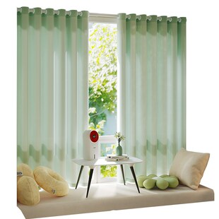 绿色纱帘免打孔安装 透光不透人窗帘客厅阳台飘窗白色窗纱白纱隔断