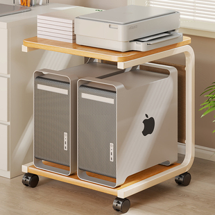 电脑桌旁主机托架家用可移动带轮机箱放置架工位双层打印机收纳架