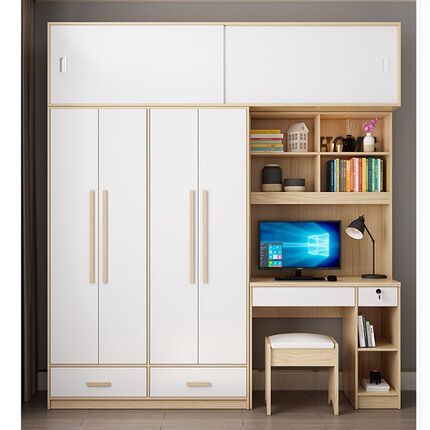 多功能学生书柜衣柜一体连小户型带卧室化妆台组合W加儿童电脑桌