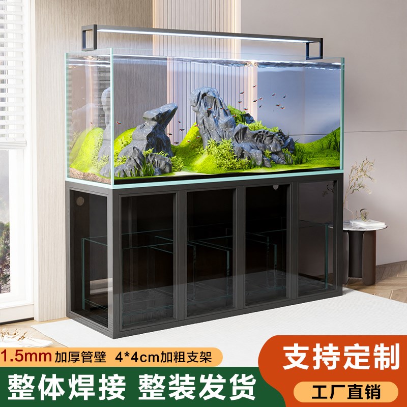 定制工业风鱼缸架不锈钢鱼缸底座长150/60水簇箱碳钢玻璃门底柜