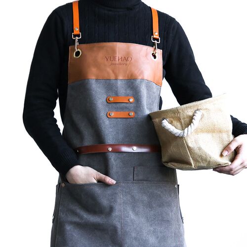 餐饮牛仔围d裙定制logo咖啡师花店烘焙画画美发男士背带工作服商