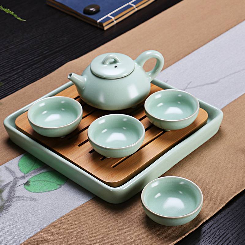 汝窑茶具套装干泡台茶盘开片汝瓷陶瓷茶具办公室家用便携旅行包