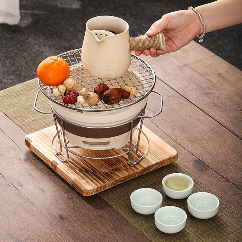 陶瓷围炉煮茶户外烧烤炉烧烤架简约便携式室内多功能碳烤炉烤盘