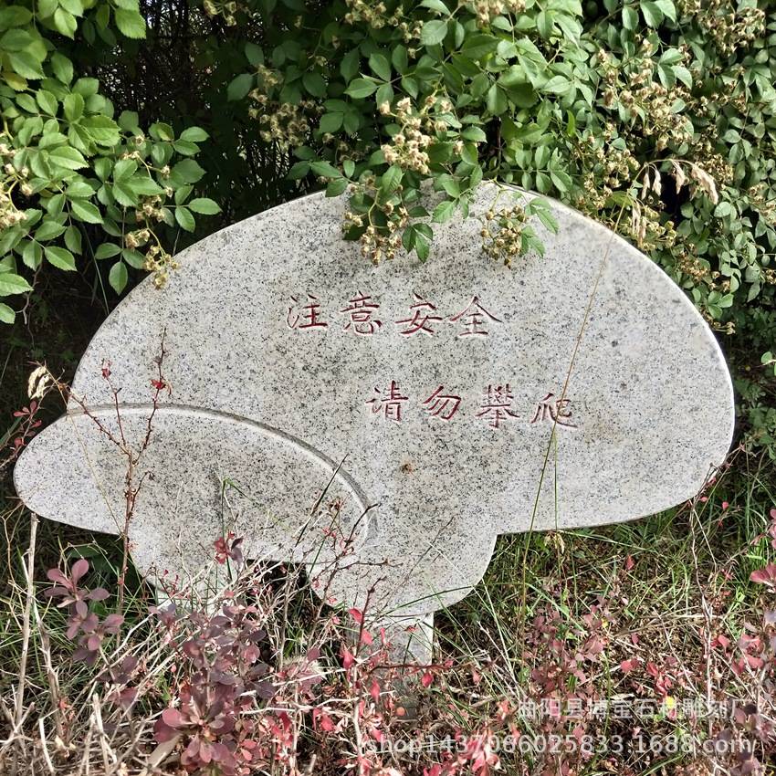 公园石雕警示指示牌花岗岩异型指路牌蘑菇云朵刻字路标石摆件厂家