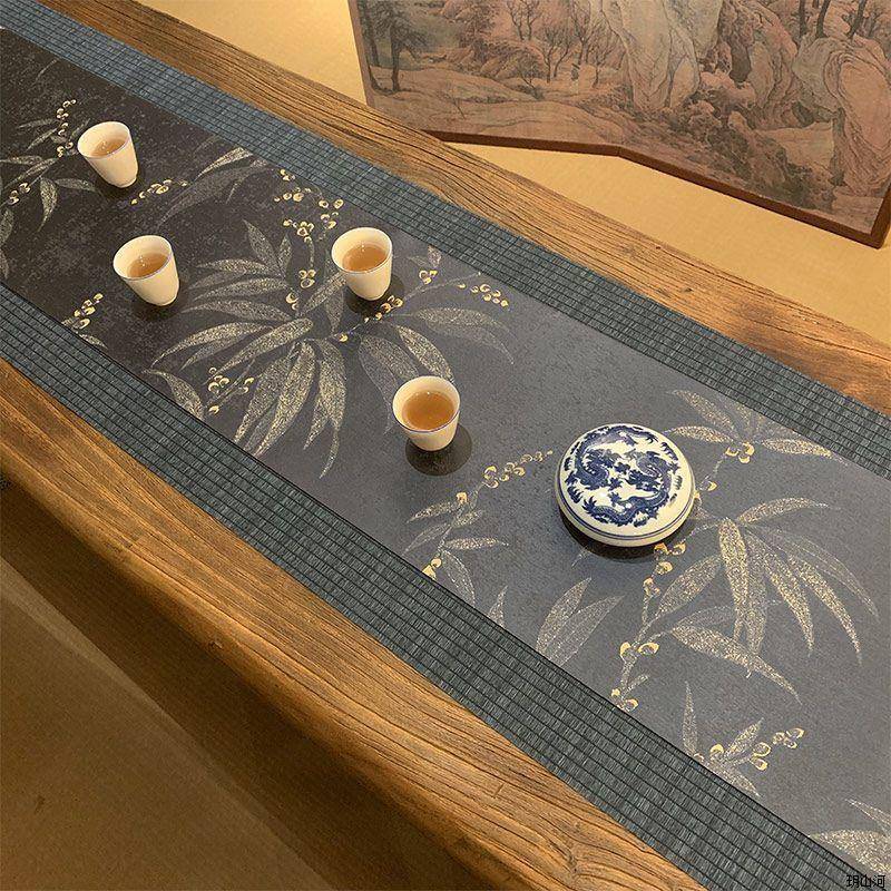 日式茶席织锦提花双面复古禅意防水棉麻布桌旗新中式茶台茶桌垫