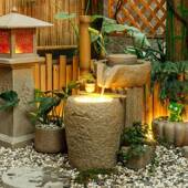 园日式 砂MIN岩景观庭院鱼台池流山水摆件店面阳田假造景竹装 饰工