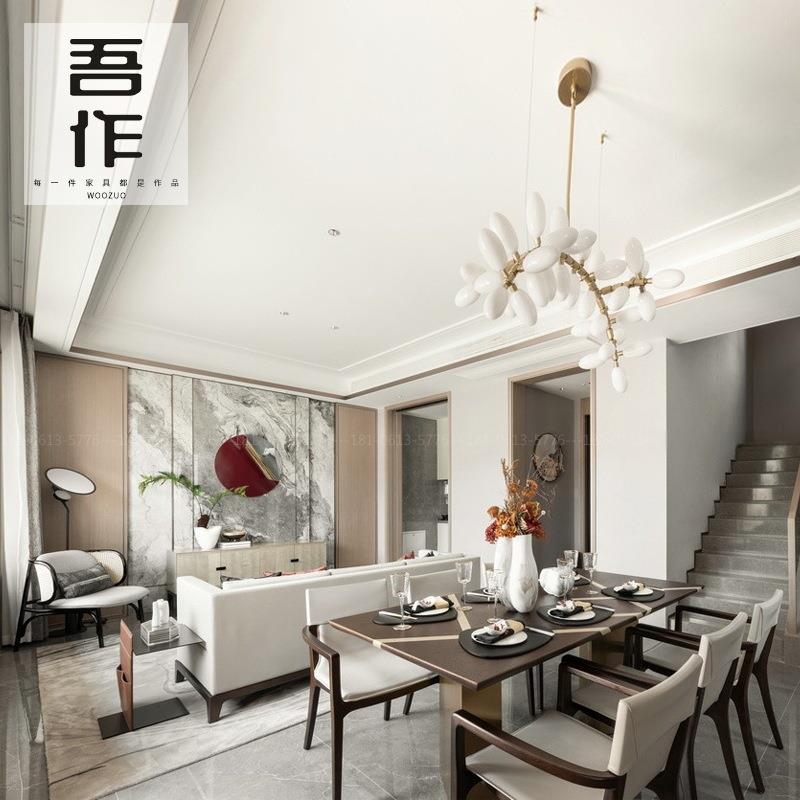 套代中式简约长桌别墅酒店样板房厅WZ-20220餐桌餐椅客厅沙现发全