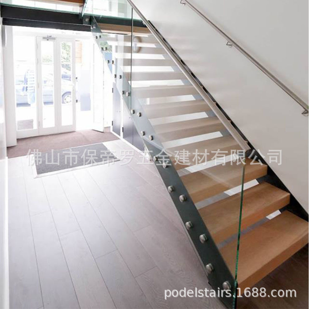 室内旋转钢木楼梯玻璃护栏扶手家用双梁栏杆玻璃