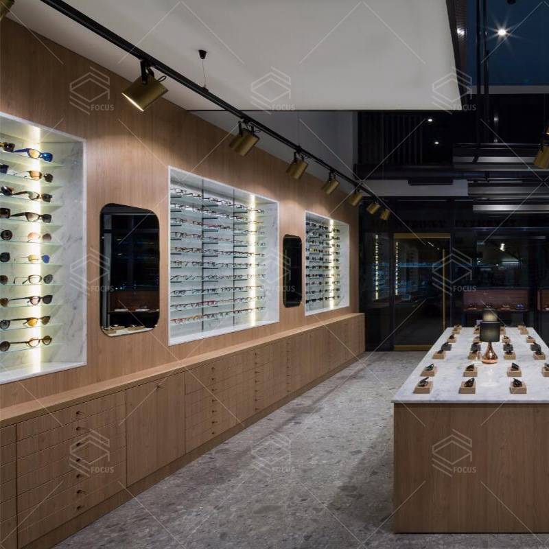 复古眼镜店展示柜亚克力墨镜中岛展示台木质靠墙眼镜展架玻璃展柜