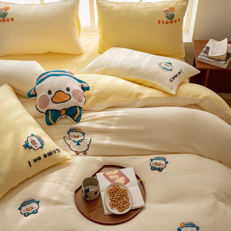 加油鸭~A类母婴卡级宿通全棉双层纱四件套ali-24纯棉裸舍睡学校