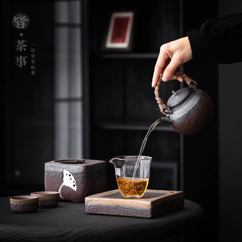 围炉煮茶酒精加热家用办公粗陶莲蓬茶炉可干烧茶壶户外露营煮茶器