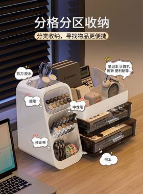XQP面收纳盒抽桌式学生办公室书桌文具容大量置物架多屉功能笔筒