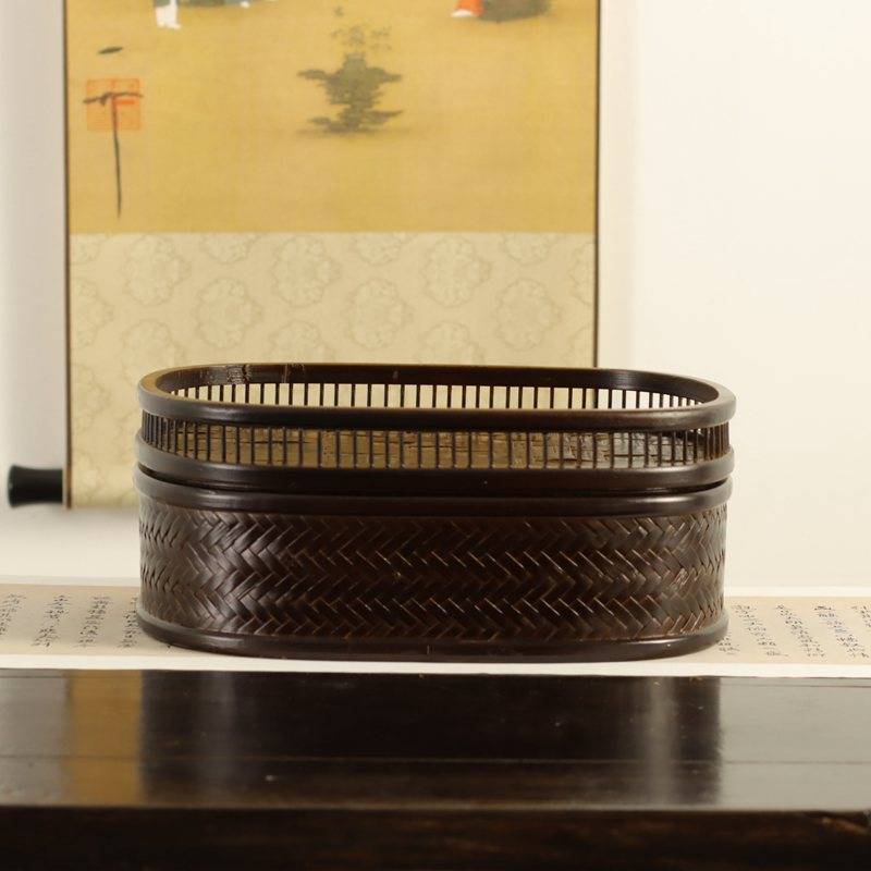 家用防尘日式竹编茶具收纳篮 漆器工艺品 多功能旅游茶具茶盘