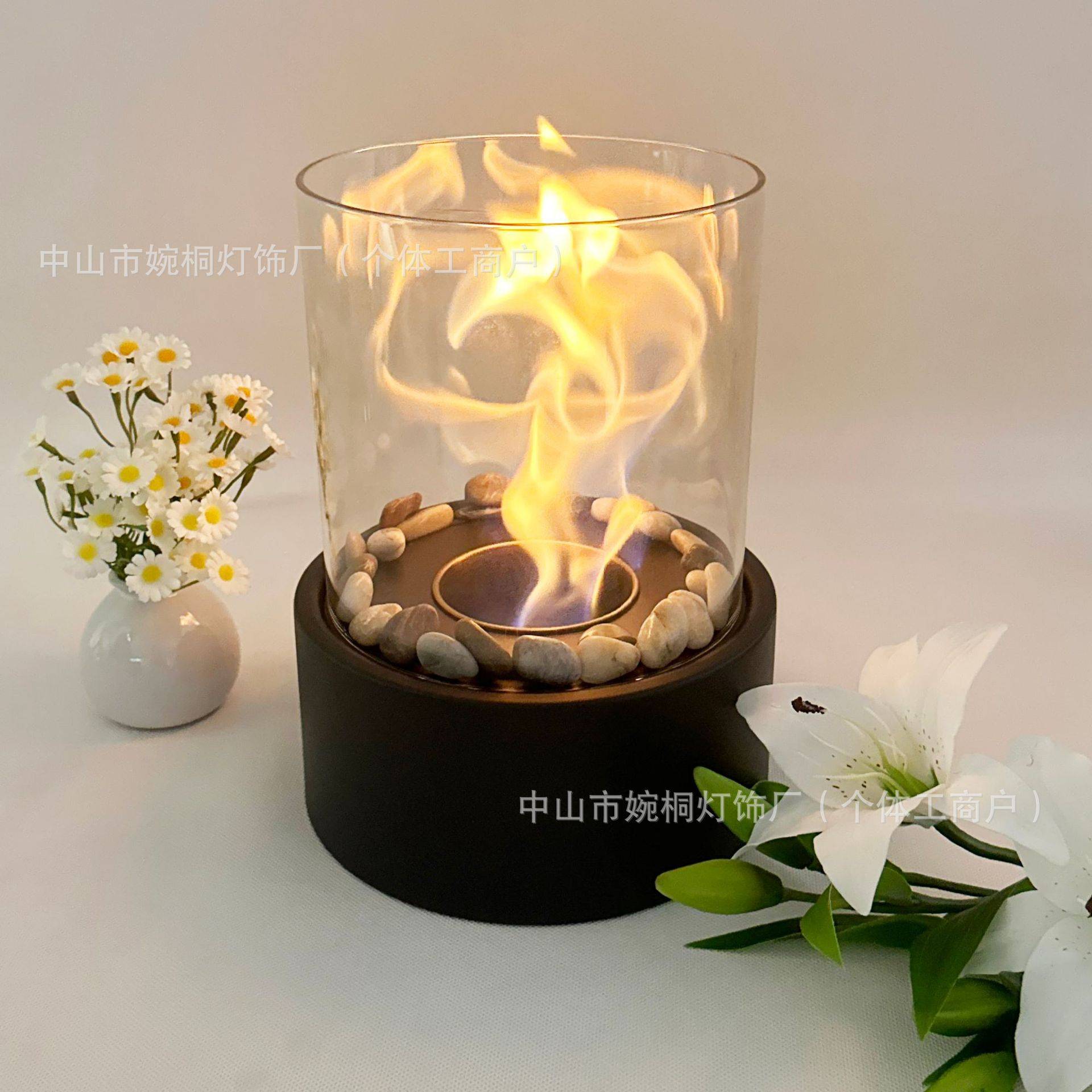 跨境桌面酒精壁炉灯室内取暖火炉灯创意酒吧户外便携玻璃岩石壁炉