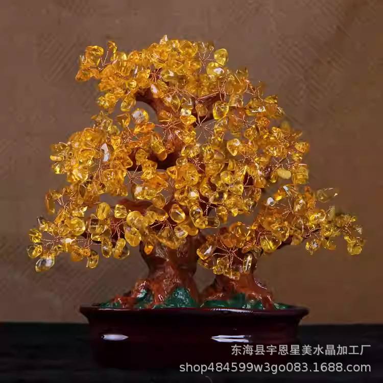 厂家直销 天然粉水晶招财树发财树摇钱树大号 家居客厅办公室摆件