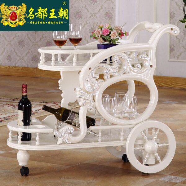 欧式餐车推车家用餐厅豪华高档手推车双层移动实木酒店酒水车推车