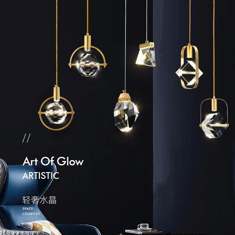 全铜轻奢水晶卧室床头吊灯后现代简约餐厅吧台灯创意个性时尚吊灯