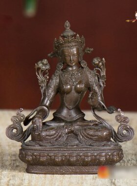 白度母铜像铜仿古2寸佛前室内桌面随身佛小铜像摆件