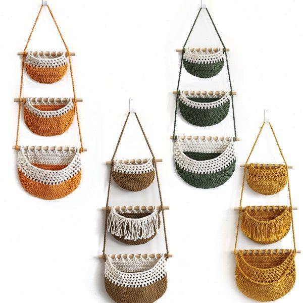 墙面门上收纳架棉绳绳壁挂篮3层壁挂式悬挂收纳架杂物储物挂袋,居家布艺,挂袋,淘宝优惠券,粉丝福利购,淘宝优惠卷