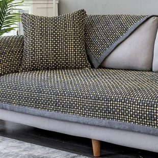 全棉麻坐垫子中式防滑真皮沙发垫现代简约实木沙发巾罩套四季通用