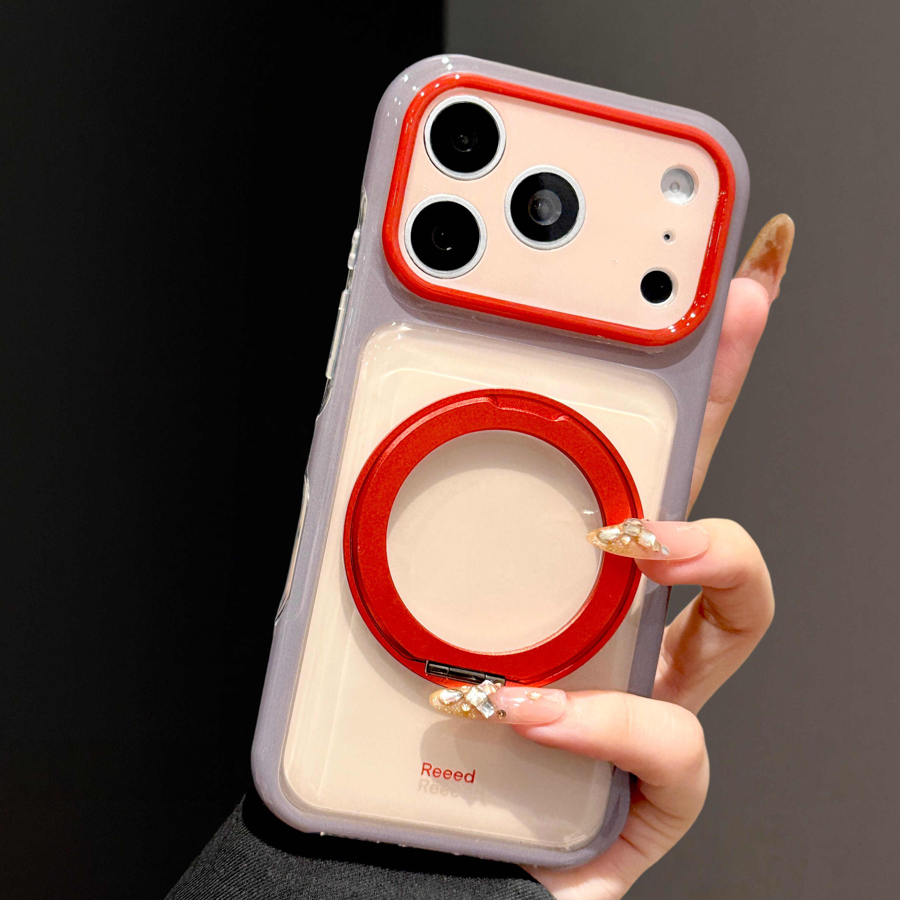 杏红撞色适用苹果18Pro手机壳新款iPhone17Promax磁吸旋转支架16pro简约精孔15Pro全包防摔保护壳