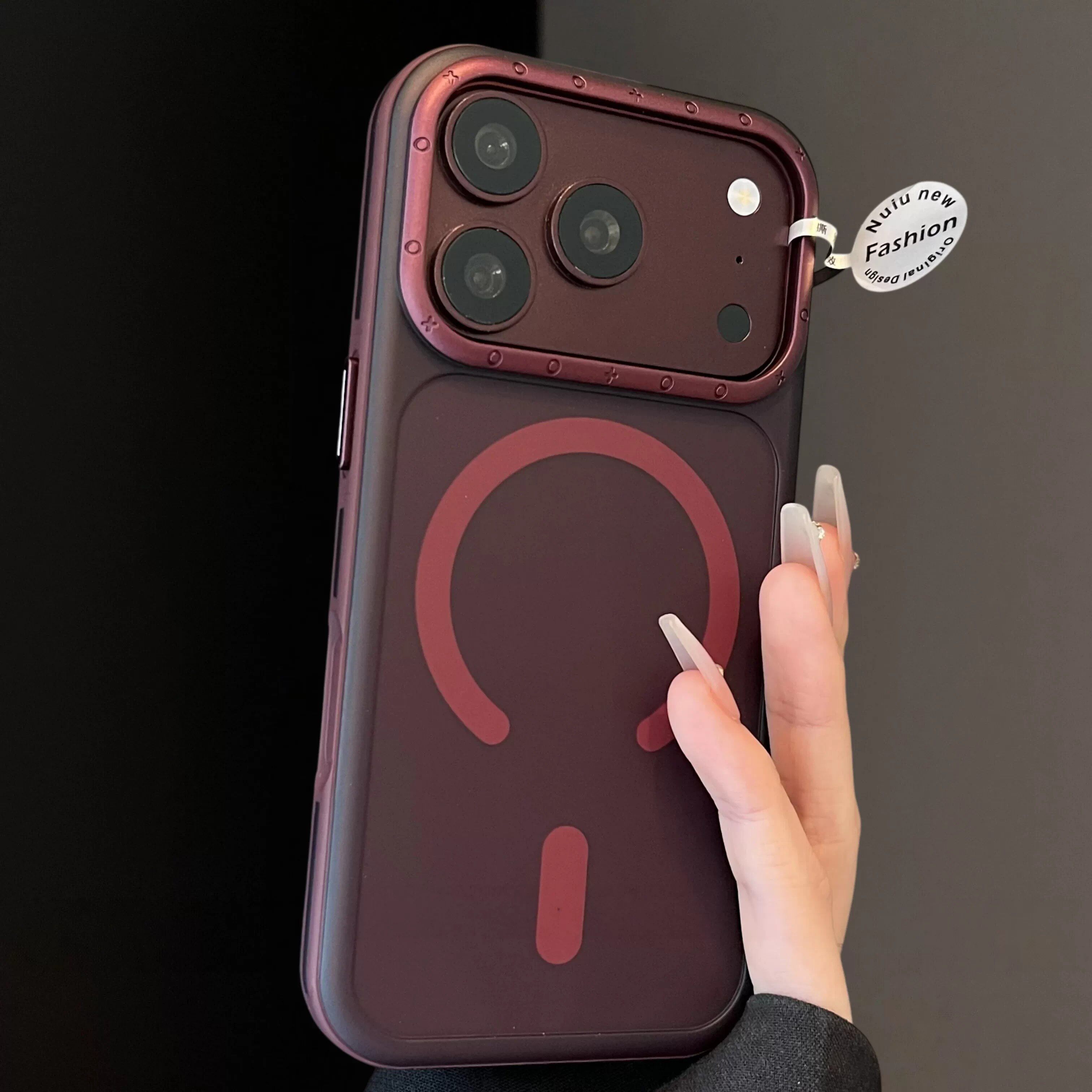 勃艮第酒红色磁吸适用于苹果18promax手机壳新款iPhone17Promax磨砂全包16pro金属镜框15Pro简约14防摔保护壳