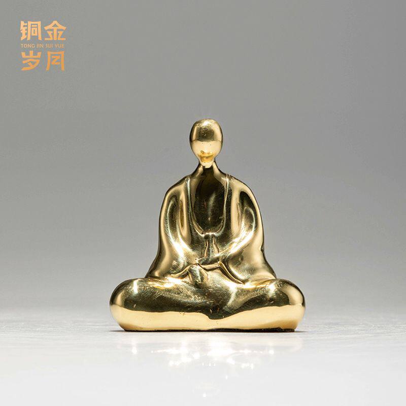 铜金岁月黄铜禅意小和尚摆件玄关壁龛书房桌面电视柜家居装饰摆件