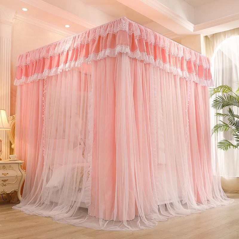 双层蚊帐床帘一体式带欧式家用支架1.8帐莎1.5米2W公主风遮光床幔