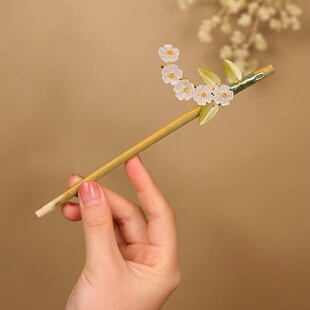 新中式花朵竹枝发簪女古风汉服盘发簪子头饰发钗日常盘发神器簪子
