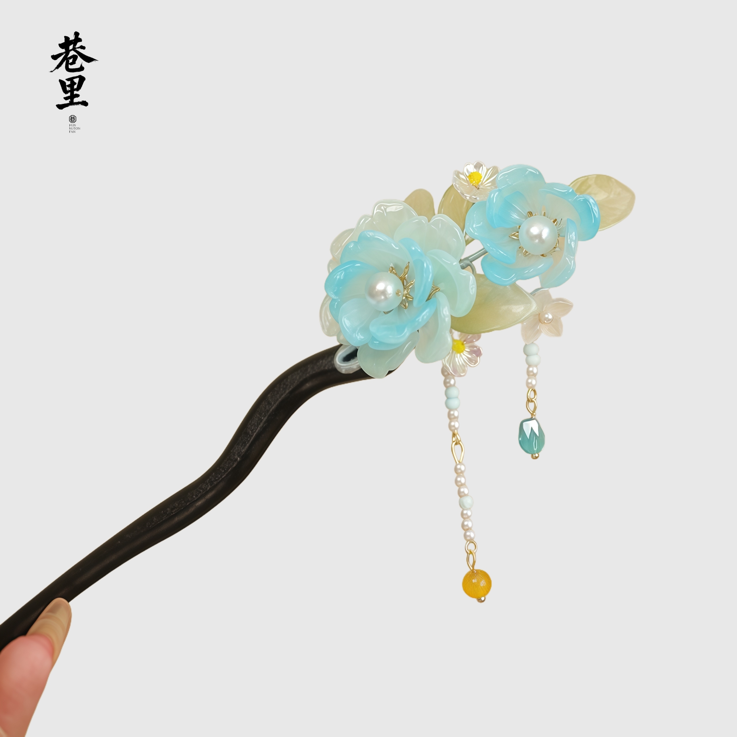 国风仿黑檀木古风花朵发簪