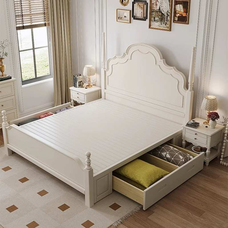 法式实木床主卧双人大床1米8简约现代美式奶油风白色公主安娜床