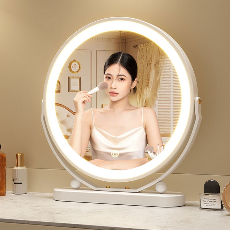 轻奢化妆镜2025新款学生宿舍智能补G光镜卧室桌面可旋转梳妆台镜