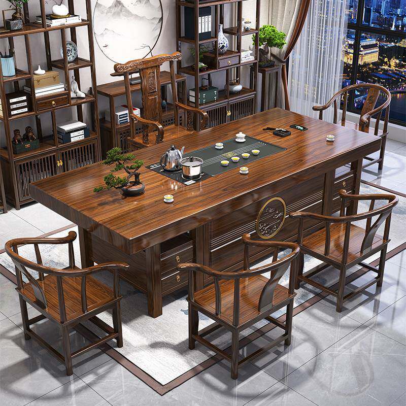 客大板茶桌椅组一桌五椅办公实木茶几储物厅花梨色祥家用新中式合
