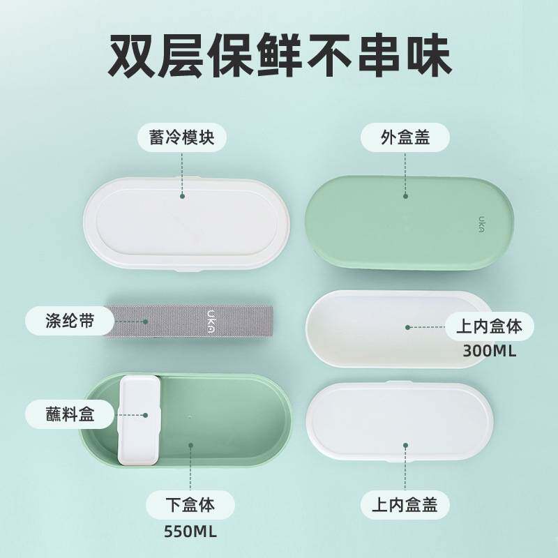 UKA保鲜保冷饭盒850ml减脂餐盒轻食沙拉制冷便当盒上班族分格饭盒