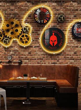 E01复古LOFT工业风大款L晶瓷装饰画组合酒吧墙LED011面装饰饭店D