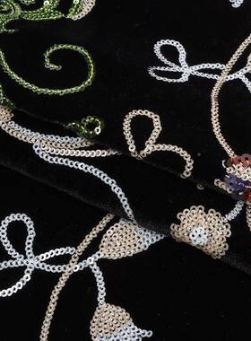 亮片料秋冬丝绒绣花老面料中式钱风外套新多色TMC-E251+5mm珠片布