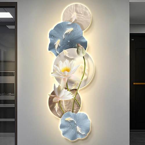 现代鱼画入LQH户门玄关图装饰简抽象荷花壁约灯画走廊过道高档挂