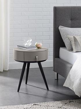 意式极简圆床头柜现代室轻奢卧51121床柜边小型创意皮质设师款柜