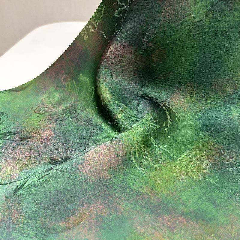 双面香云纱ZFP端布料桑蚕丝交织晕染花面料设计师高提服装25春姆