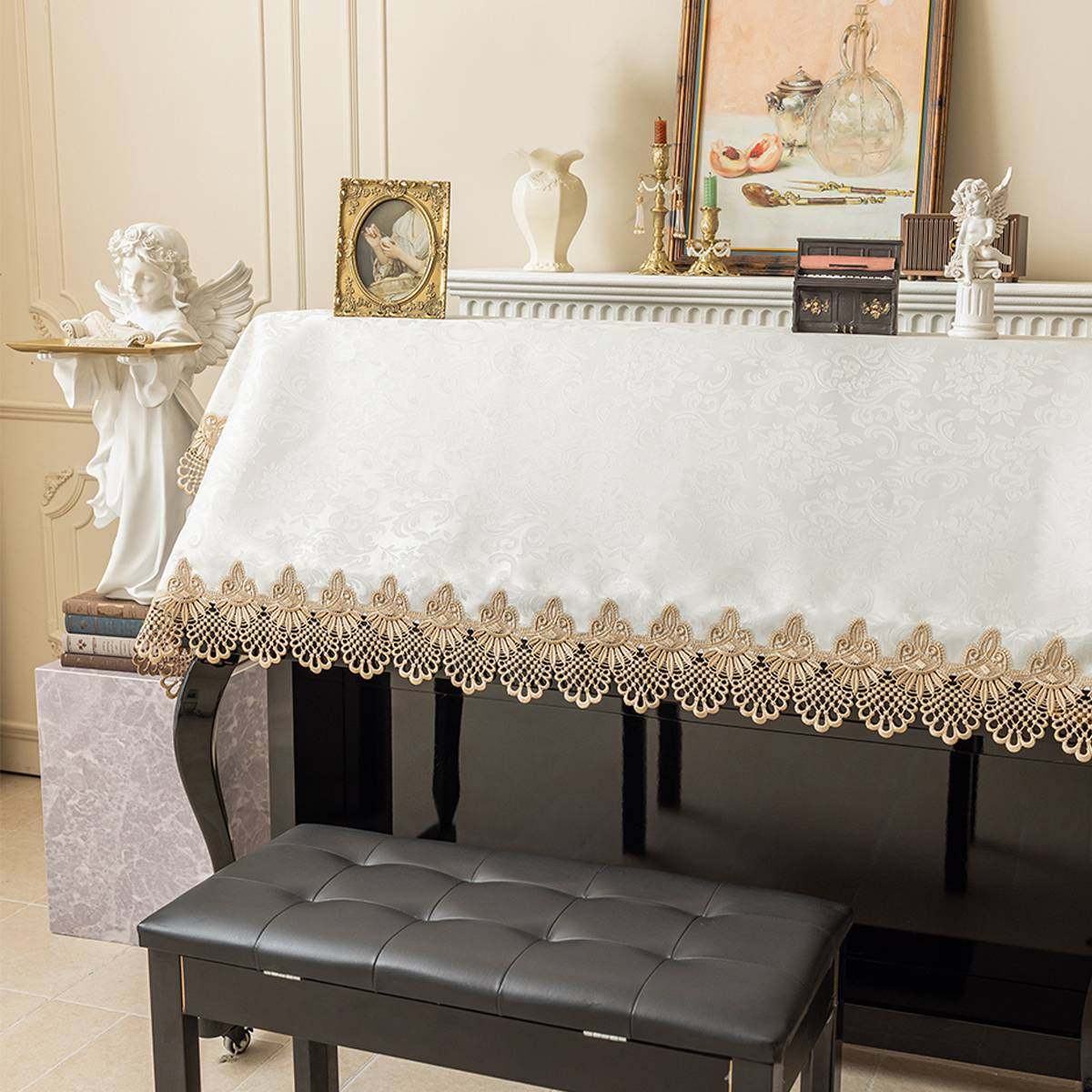 法式钢琴罩中古风盖布蕾丝防尘罩欧式盖巾半罩全罩钢琴装饰保护罩