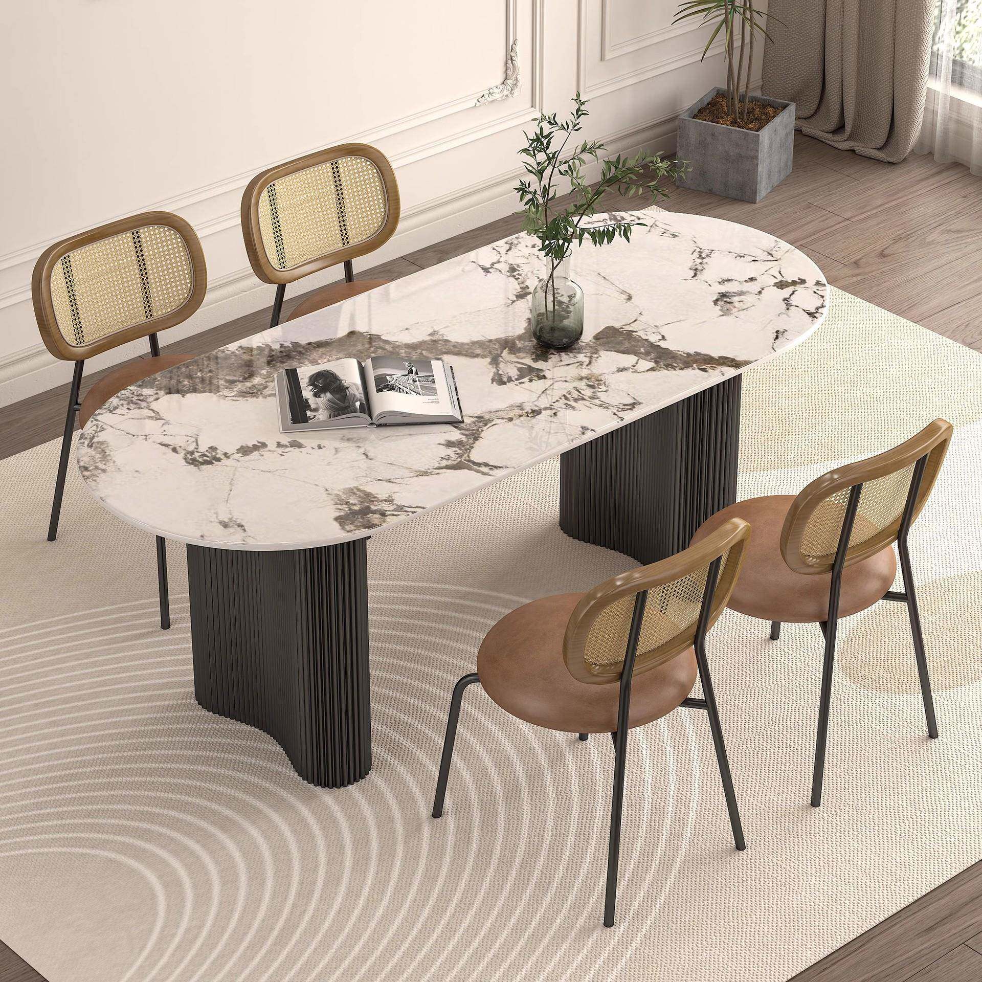 岩板餐桌现代简约客厅轻奢高端餐桌椅组家合网红桌餐厅用饭220sys