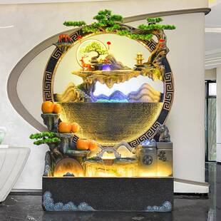 循环水假山景流水水幕墙风水轮招LXI酒财摆客厅玄关店喷泉观瀑布